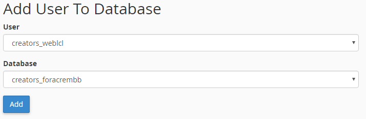 cPanel UI to add user to database